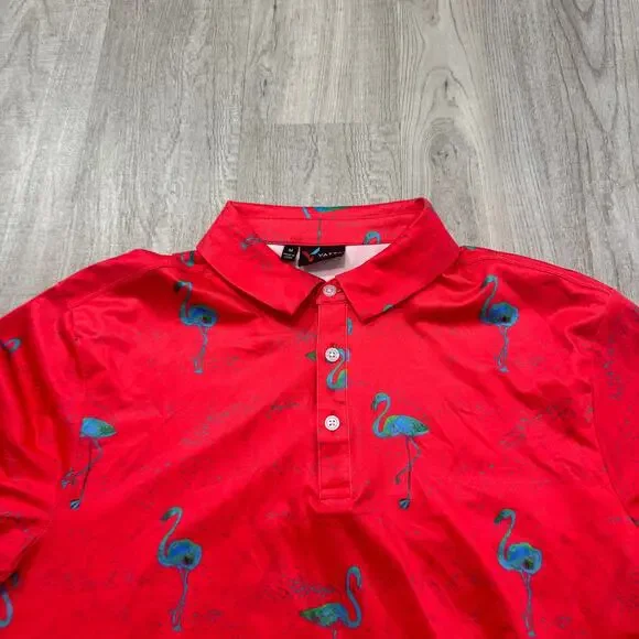 Yatta Golf Polo Shirt Men's Medium Animal Print Flamingos Stretch Golfing Sports - Picture 3 of 8